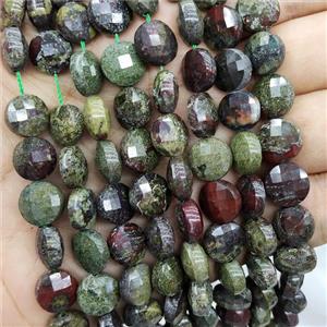 African Bloodstone Beads Faceted Circle Green, approx 10mm [GB16258]