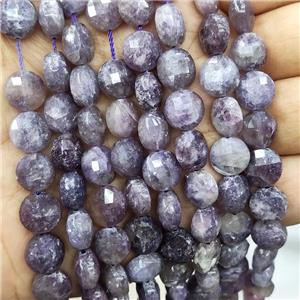Purple Lepidolite Beads Faceted Coin Button, approx 10mm [GB16262]