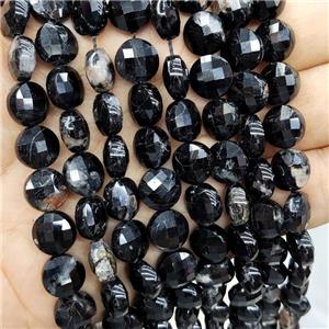 Black Tourmaline Beads Faceted Circle, approx 10mm [GB16264]
