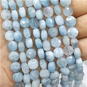 Natural Aquamarine Beads Blue Faceted Circle, approx 9mm [GB16266]