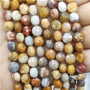 Yellow Crazy Agate Beads Faceted Circle Button, approx 8mm [GB16272]
