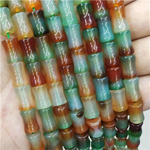 Natural Agate Beads Bamboo Green Red Dye, approx 7x12mm [GB16292]