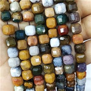 Natural Ocean Agate Cube Beads Multicolor, approx 9-10mm [GB16363]