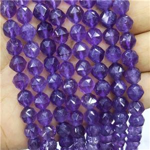 Natural Amethyst Beads Purple Round Diamond Cut, approx 8mm [GB16437]