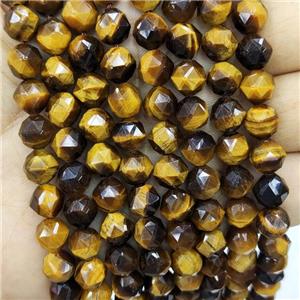 Natural Tiger Eye Stone Beads Yellow Round Diamond Cut, approx 8mm [GB16450]