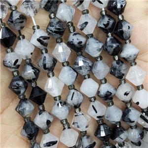 Black Rutilated Quartz Bicone Beads, approx 8mm [GB16461]