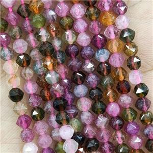 Natural Tourmaline Beads Multicolor Diamond Cut Round, approx 4mm [GB16517]