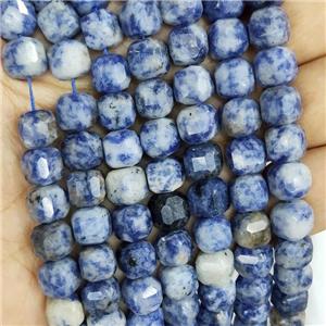 Natural Blue Dalmatian Jasper Beads Faceted Cube, approx 9-10mm [GB16593]