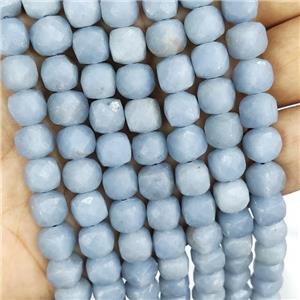 Natural Blue Angelite Beads Faceted Cube, approx 8-10mm [GB16599]