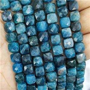 Natural Apatite Beads Blue Faceted Cube, approx 8-10mm [GB16602]
