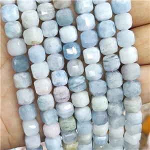 Natural Aquamarine Beads Faceted Cube, approx 8-10mm [GB16604]
