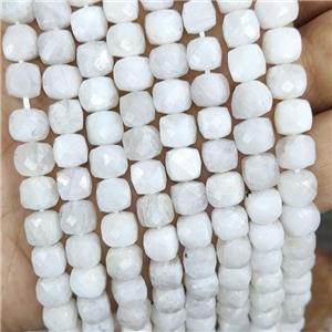 Natural White Moonstone Beads Faceted Cube, approx 7-8mm [GB16606]