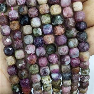 Natural Tourmaline Beads Multicolor Faceted Cube, approx 7-8mm [GB16610]