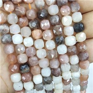Natural Moonstone Beads Multicolor Faceted Cube, approx 7-8mm [GB16613]