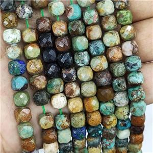 Natural Chrysocolla Beads Faceted Cube Multicolor, approx 7-8mm [GB16620]