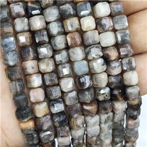 Natural Black Sunstone Beads Faceted Cube, approx 7-8mm [GB16623]