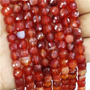 Natural Stripe Agate Beads Red Faceted Cube, approx 7-8mm [GB16625]