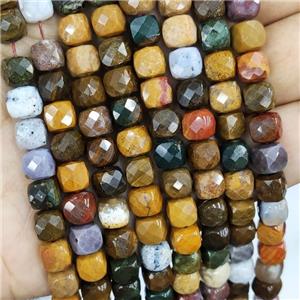 Natural Ocean Agate Beads Faceted Cube Multicolor, approx 7-8mm [GB16626]