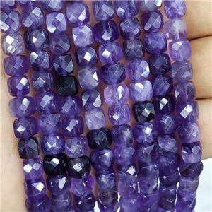 Natural Amethyst Beads Purple Faceted Cube, approx 7-8mm [GB16627]
