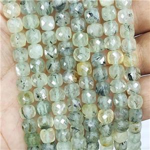 Natural Prehnite Beads Green Faceted Cube, approx 7-8mm [GB16634]