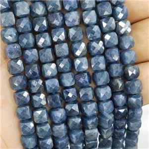 Natural Sapphire Beads Blue Faceted Cube, approx 7-8mm [GB16636]