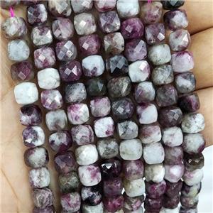 Natural Plum Blossom Tourmaline Beads Faceted Cube, approx 7-8mm [GB16637]