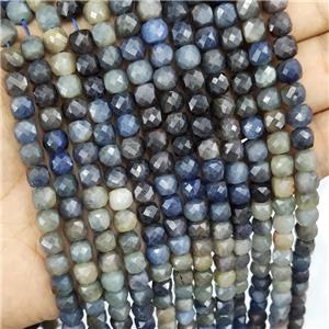 Natural Sapphire Beads Blue Faceted Cube, approx 5.6-7mm [GB16644]