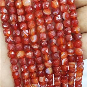 Natural Red Stripe Agate Beads Faceted Cube, approx 5.6-7mm [GB16647]