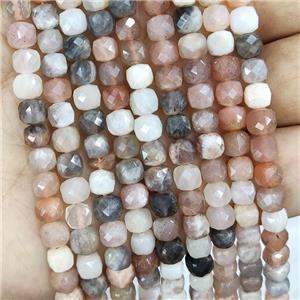 Natural Moonstone Beads Multicolor Faceted Cube, approx 5.6-7mm [GB16648]