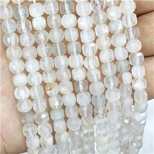 Natural Whitegray Moonstone Beads Faceted Cube, approx 5.6-7mm [GB16650]