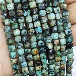 Natural Green African Turquoise Beads Faceted Cube, approx 5.6-7mm [GB16651]