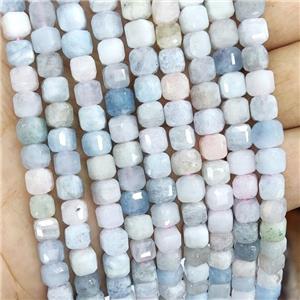 Natural Aquamarine Beads Faceted Cube, approx 5.6-7mm [GB16654]