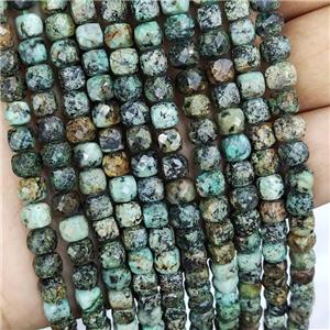 Natural African Turquoise Beads Green Faceted Cube, approx 5-6mm [GB16655]
