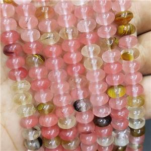 Synthetic Quartz Rondelle Beads Watermelon Pink, approx 5x8mm [GB16702]