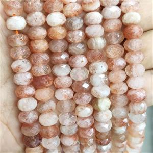 Peach Sunstone Beads Faceted Rondelle, approx 9.5mm [GB16748]