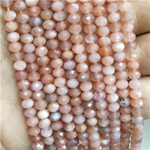 Natural Moonstone Beads Peach Faceted Rondelle, approx 4x6mm [GB16780]