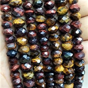 Natural Tiger Eye Stone Beads Multicolor Faceted Rondelle, approx 9mm [GB16790]
