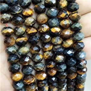 Natural Tiger Eye Stone Beads Yellowblue Faceted Rondelle, approx 10mm [GB16791]