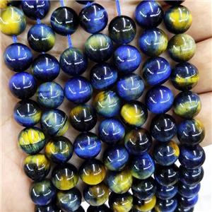 Natural Tiger Eyes Stone Beads Blue Yellow Dye Smooth Round, approx 12mm dia [GB16804-12MM]