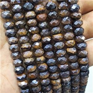 Natural Tiger Eye Stone Beads Faceted Rondelle Electroplated, approx 5x8mm [GB16925]