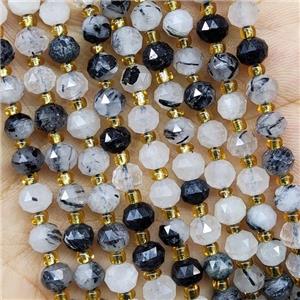 Natural Black Rutilated Quartz Beads Cut Rondelle, approx 5-6mm [GB16984]