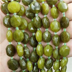 Natural Lemon Jade Beads Olive Faceted Circle, approx 12mm [GB17050]