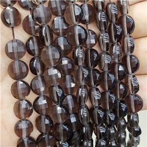 Natural Smoky Quartz Beads Faceted Circle, approx 10mm [GB17055]