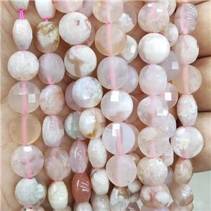 Natural Cherry Agate Beads Sakura Pink Faceted Circle, approx 10mm [GB17061]