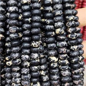 Synthetic Imperial Jasper Beads Smooth Rondelle Black, approx 5-8mm [GB17071]