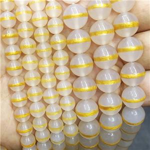 White Tibetan Style Agate Beads Smooth Round Gold Line, approx 10mm dia [GB17111-10MM]