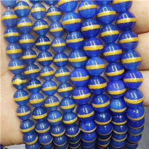 Blue Tibetan Style Agate Beads Smooth Round Gold Line, approx 12mm dia [GB17112-12MM]