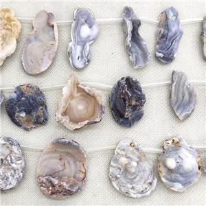 Natural Agate Druzy Beads Freeform Slice Topdrilled, approx 20-30mm [GB17121]