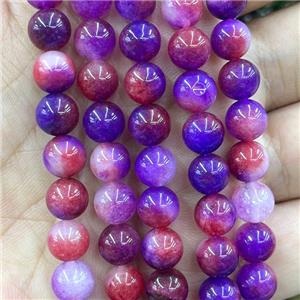 Dichromatic Jade Beads Purple Red Dye Smooth Round, approx 8mm dia [GB17260]
