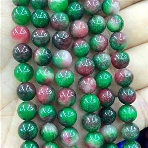Dichromatic Jade Beads Green Red Dye Smooth Round, approx 8mm dia [GB17262]